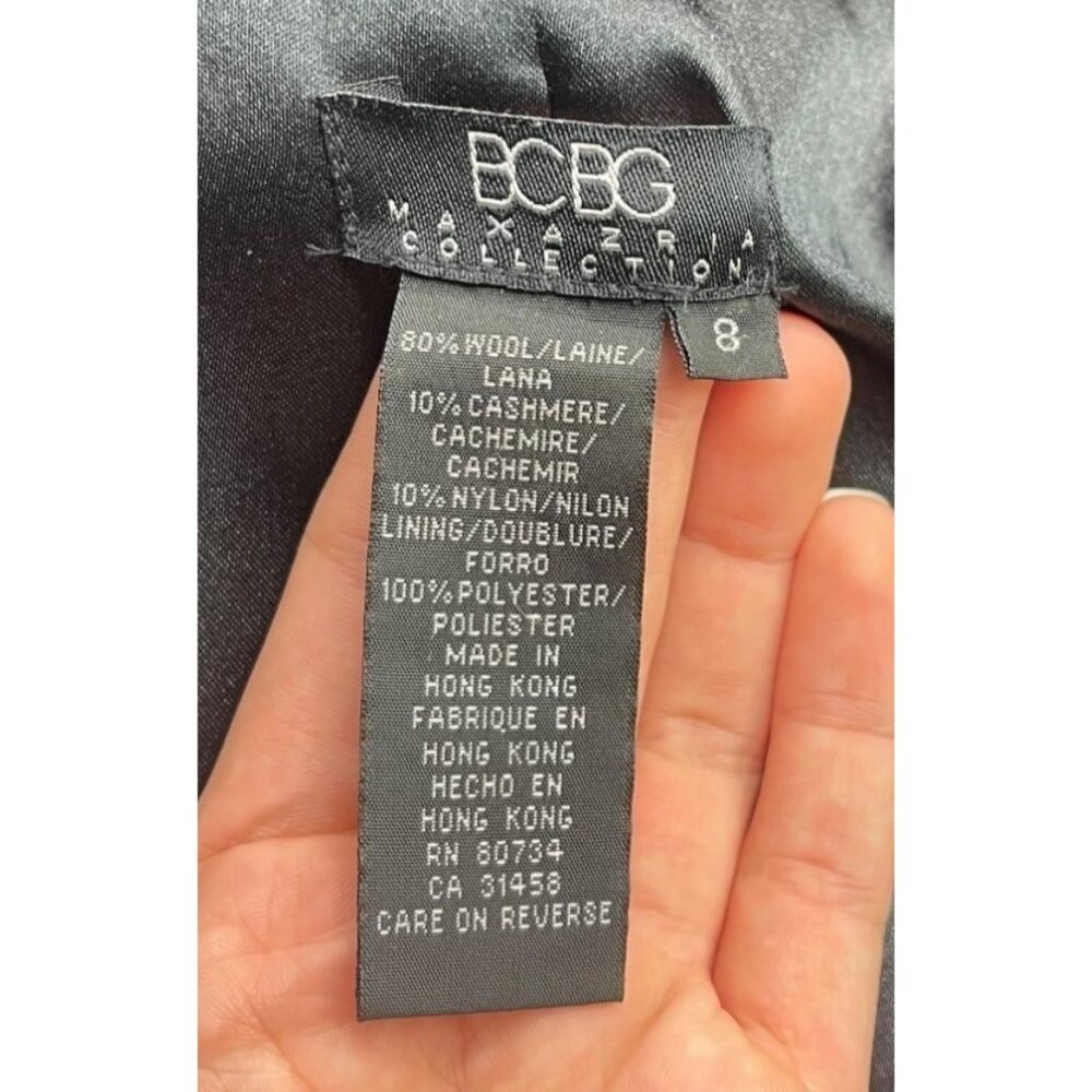 VTG BCBG Black Cashmere Wool Long Overcoat 8 Pea Coat Quiet‎ Luxury Old Money - Picture 7 of 7